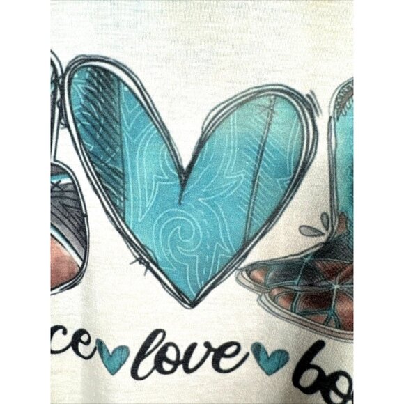 Women’s T-shirt Peace Love And Boots Cowgirl Bleached Blue Shirt Size Large - Picture 4 of 10